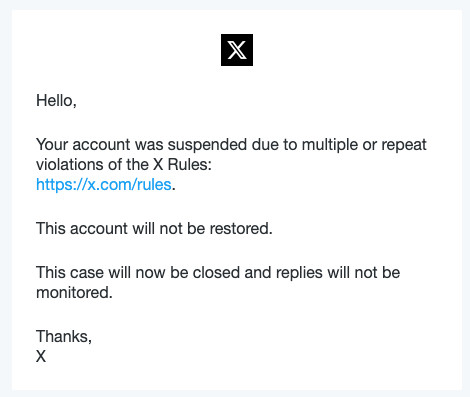 Losing my X account.